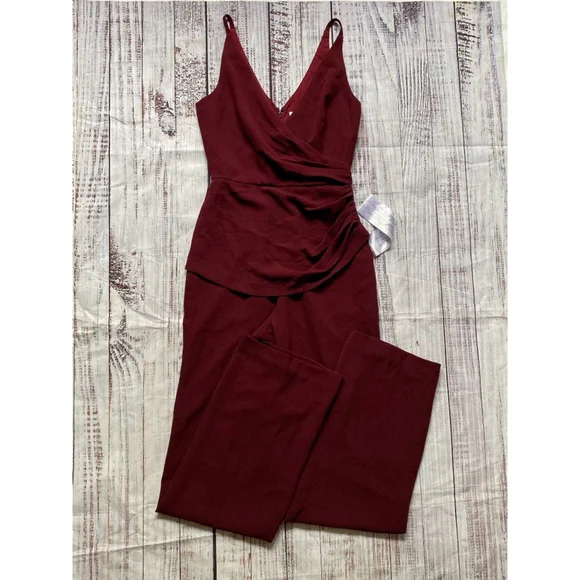 Dress the Population Sam Shirred Burgundy Elegant Jumpsuit NWOT Small - Picture 2 of 8